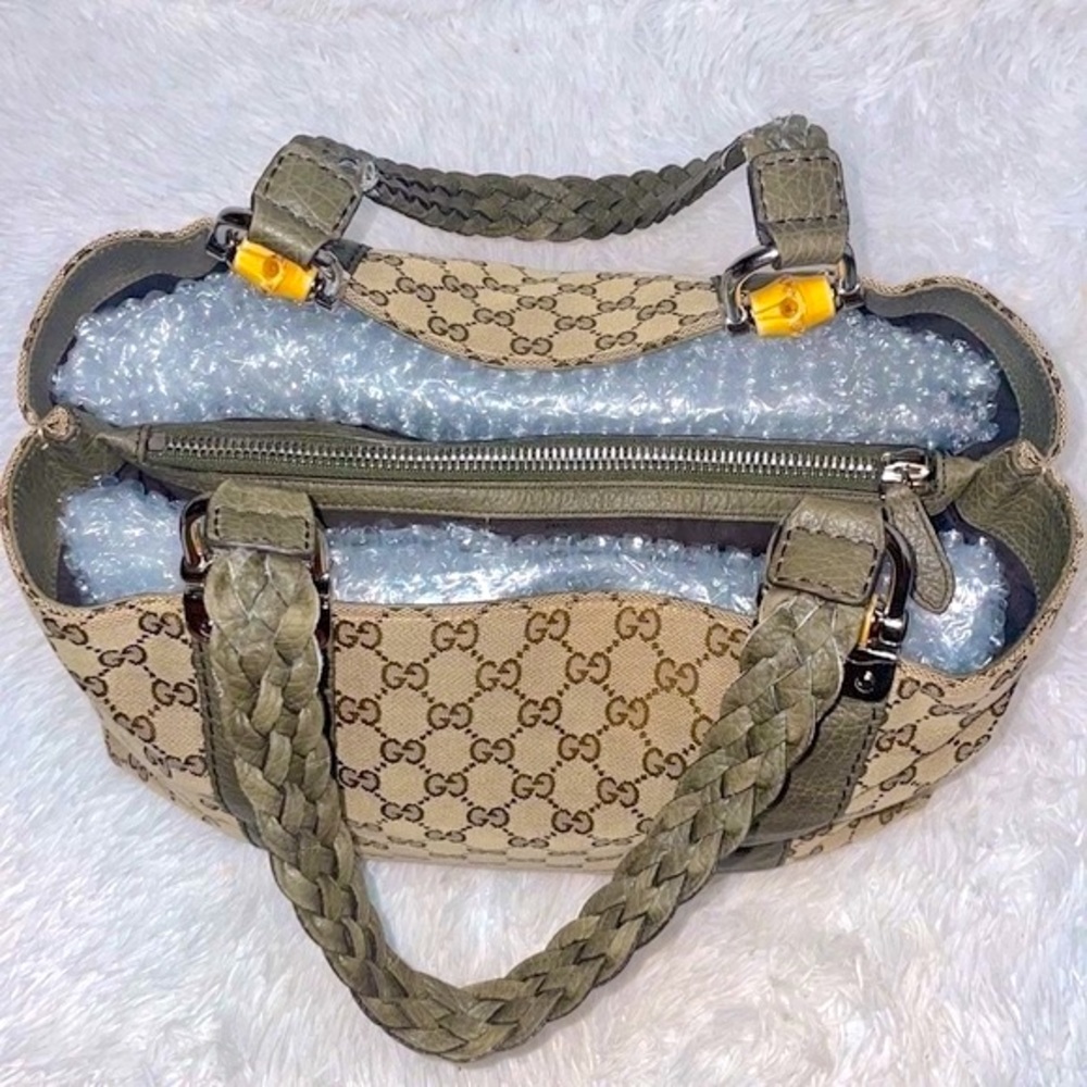 Gucci Monogram GG Canvas Leather Bamboo Bar Large Shoulder Tote & Folio Wallet - Picture 6 of 17